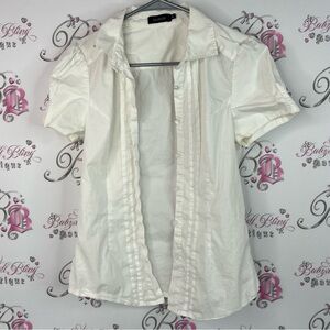 LiliBleu button up tshirt tee white Cream Short Sleeve Blouse